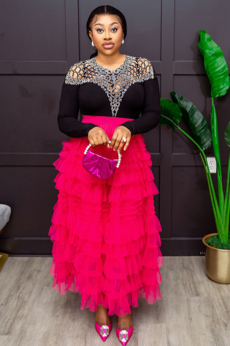 Elegant Layered Pink Tulle Skirt