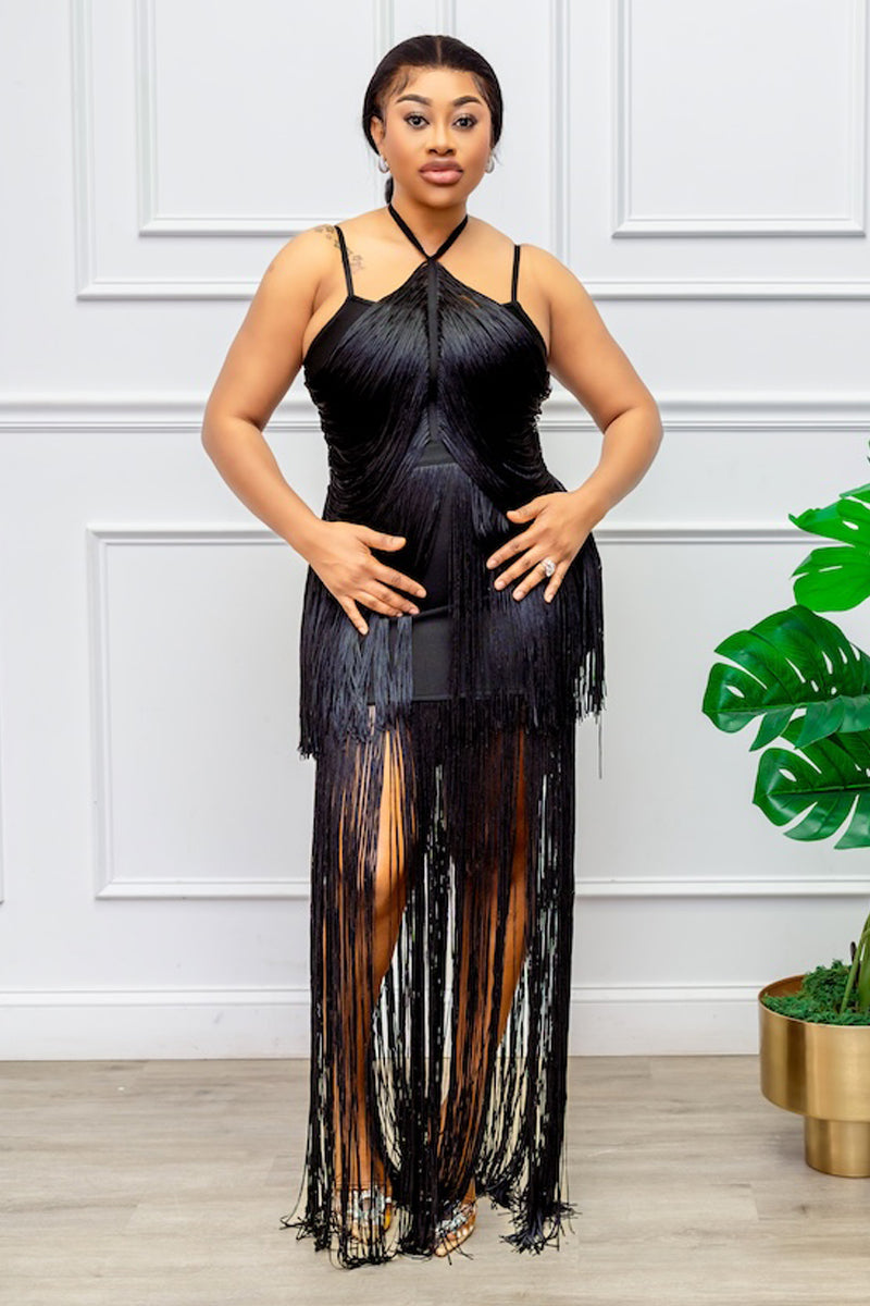 Elegant Black Fringe Dress