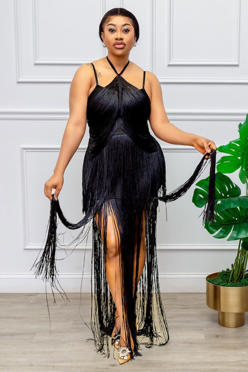 Elegant Black Fringe Dress