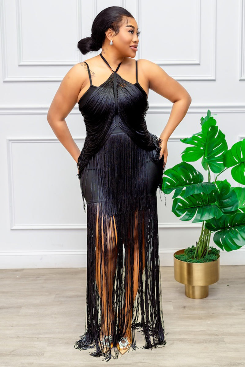 Elegant Black Fringe Dress