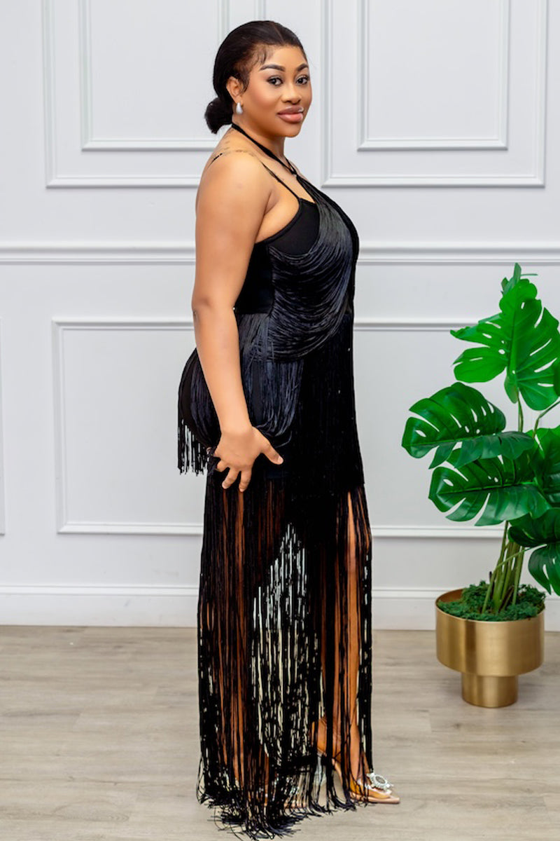 Elegant Black Fringe Dress