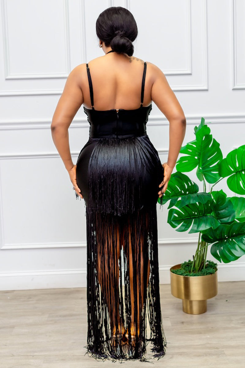 Elegant Black Fringe Dress
