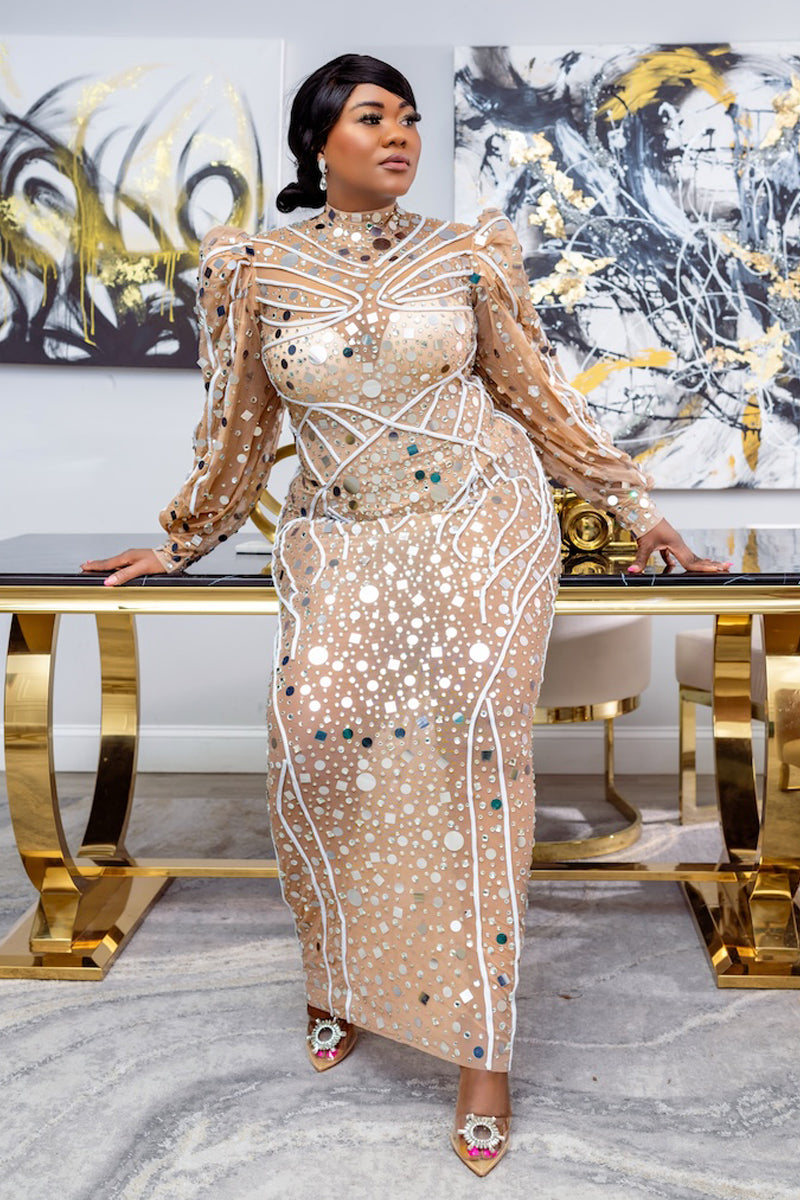 Clav Luxe Embellished Sheer Gown