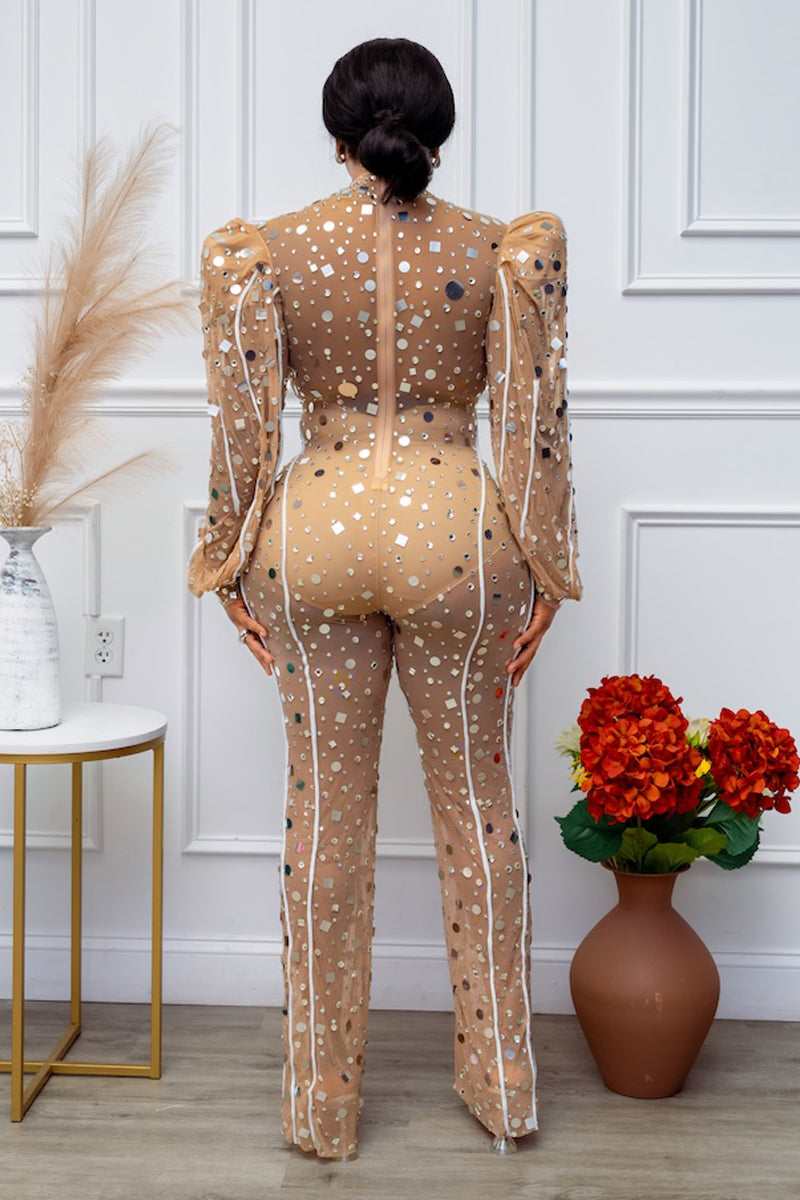 Star Zee Luxe Illusion Crystal Mesh Jumpsuit