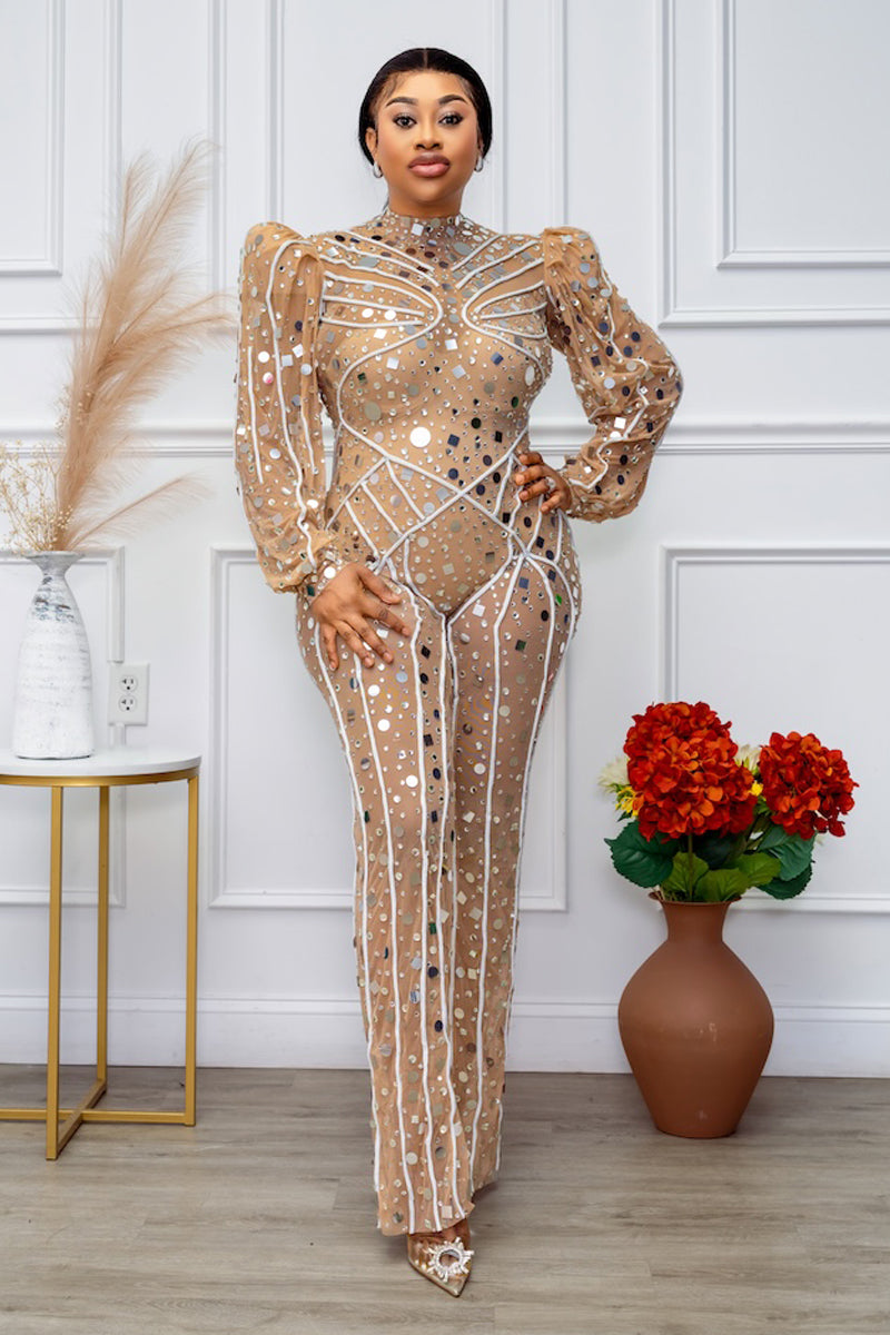 Star Zee Luxe Illusion Crystal Mesh Jumpsuit