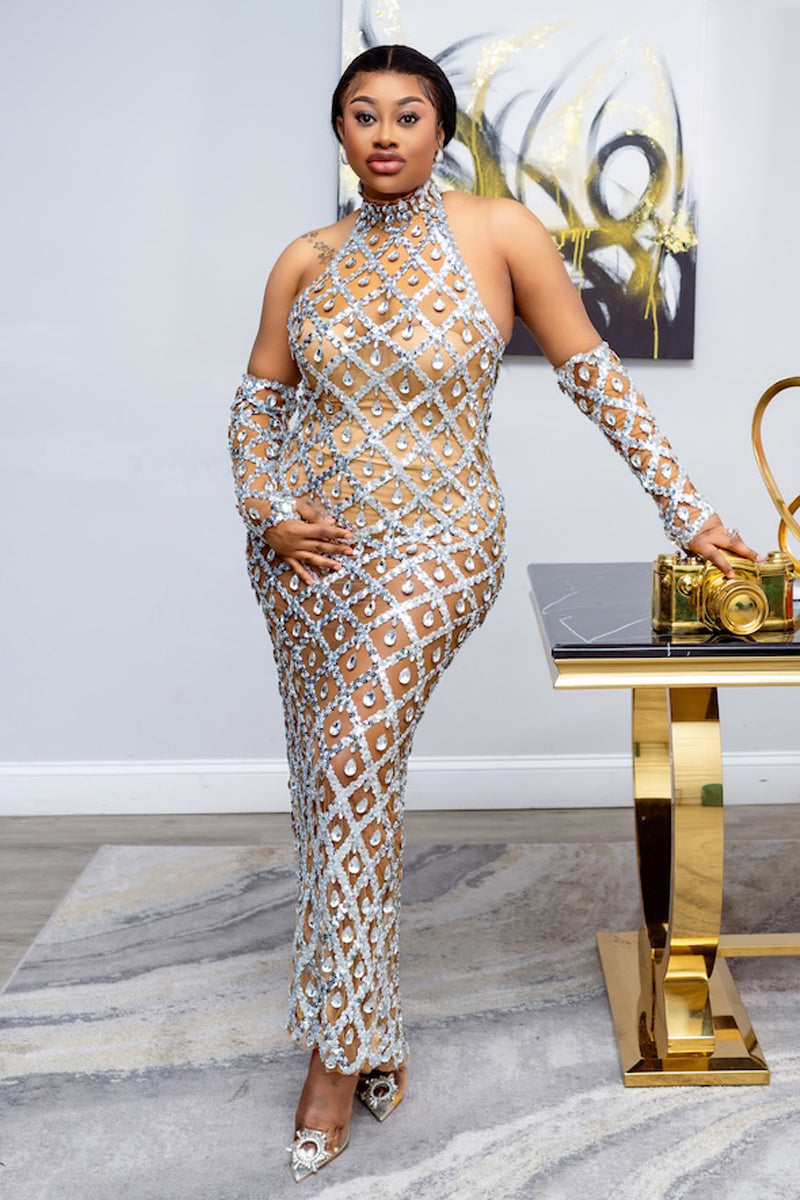 LUXURIOUS RHINESTONE DRESS SET