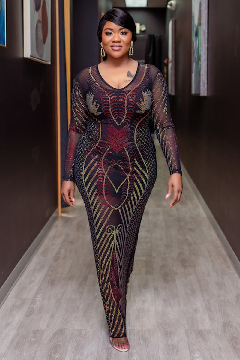 ELEGANT SHEER EMBELLISHED BODYCON GOWN