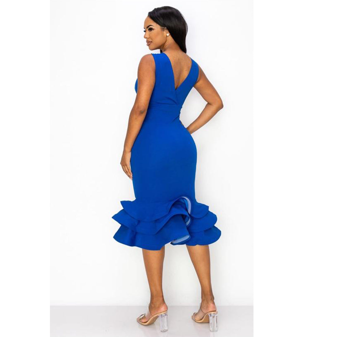 Sapphire Ruffle Hem Midi Dress