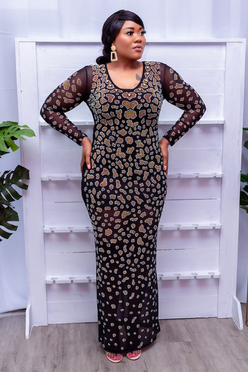 Elegant Black Sheer Gown with Embellished Detailing