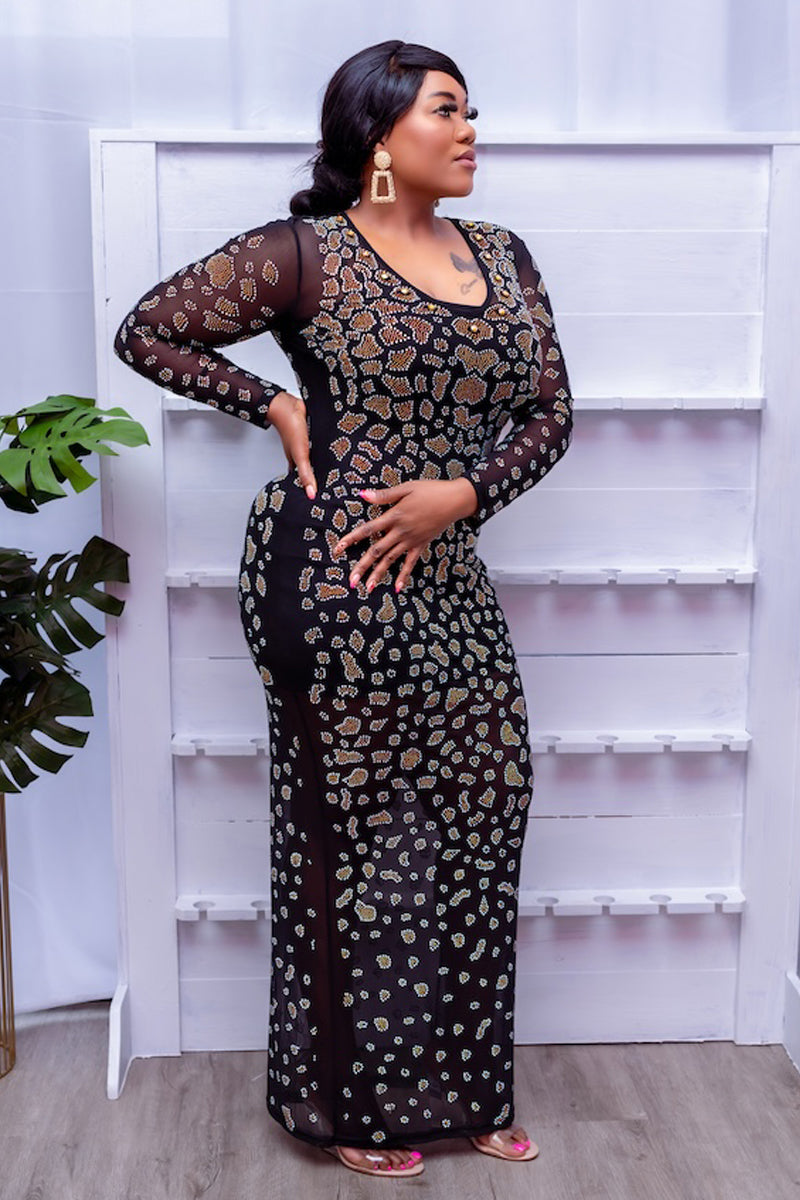 Elegant Black Sheer Gown with Embellished Detailing