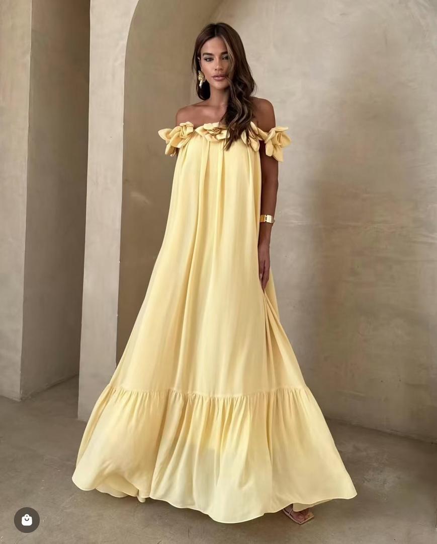 Blush Blossom Off-Shoulder Maxi Dress