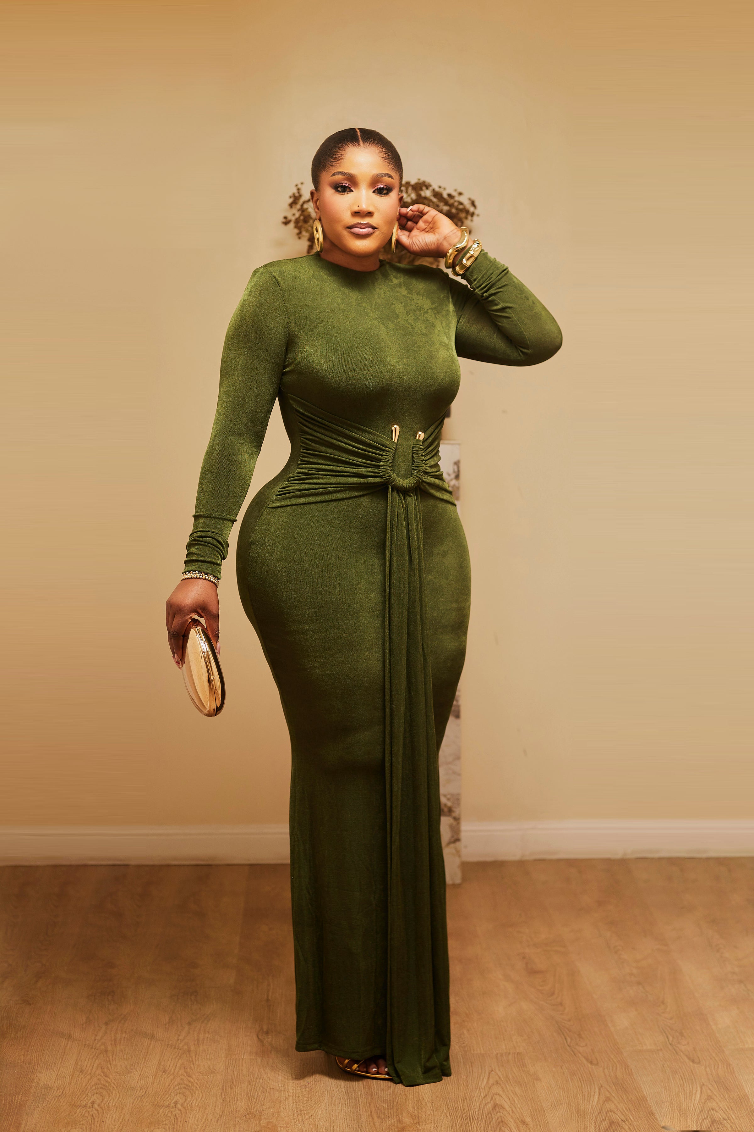 “Amara Sculpted Elegance Maxi Dress”