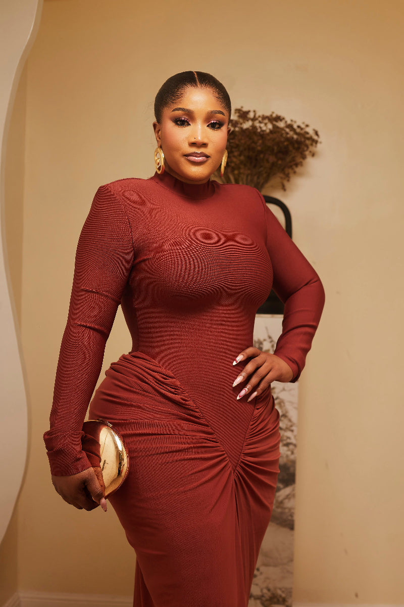 Sculpted Elegance Ruched Maxi Dress