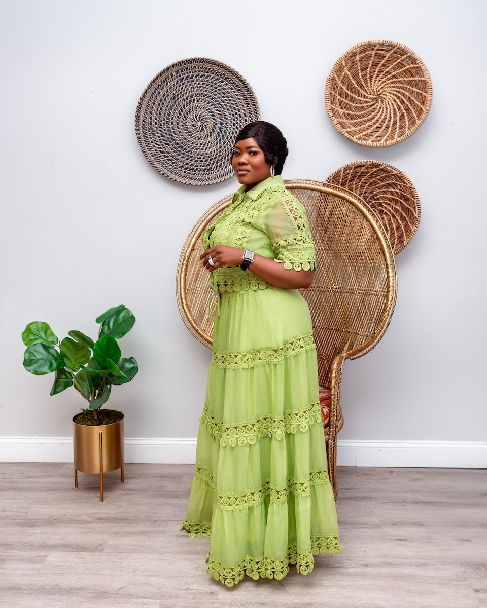 Emerald Bloom Lace Skirt Set