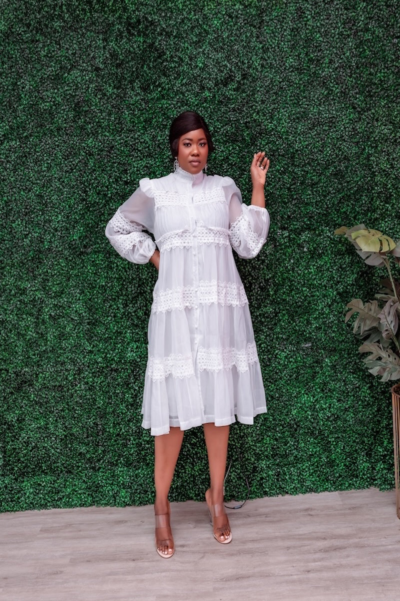 Celeste Lace Panel Dress – White