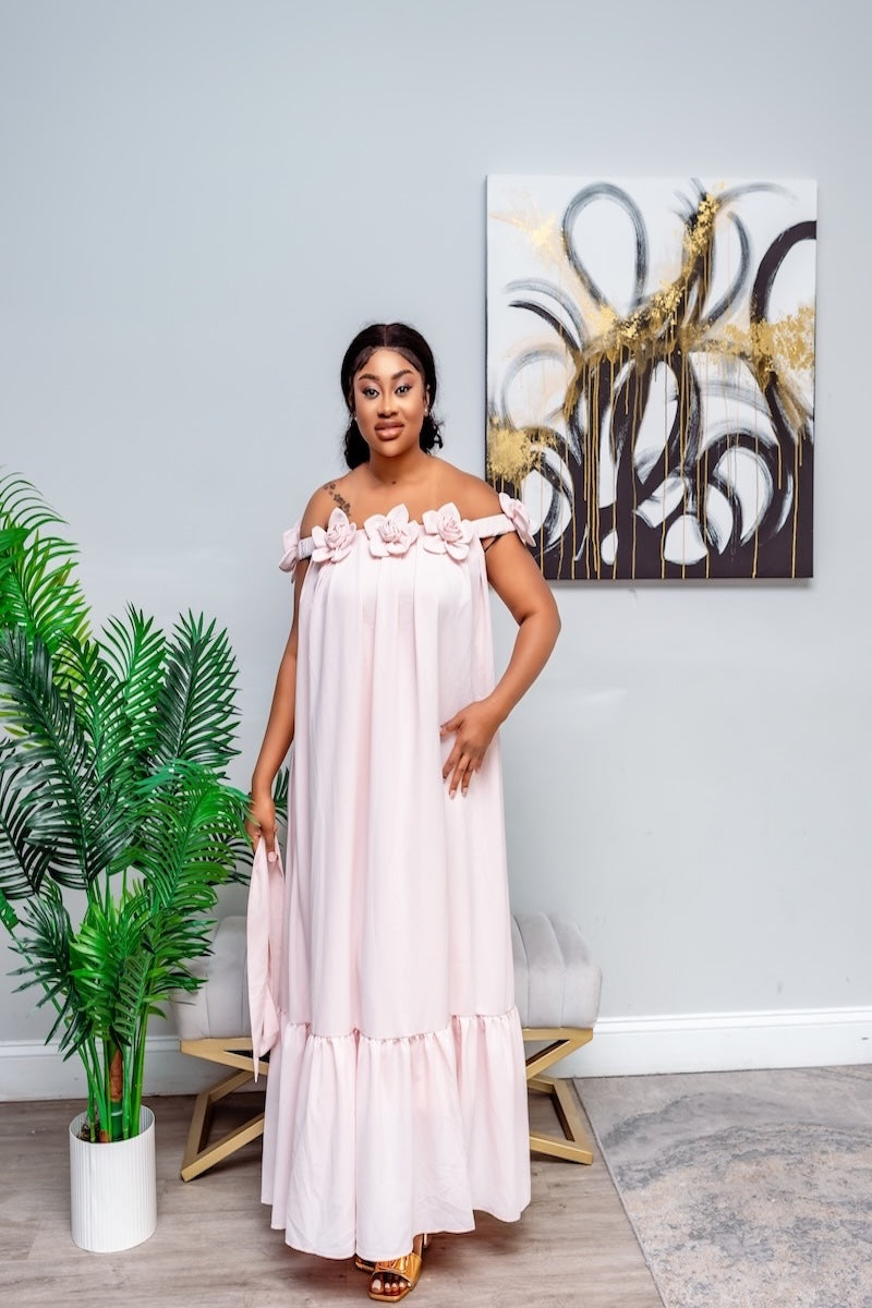 Blush Blossom Off-Shoulder Maxi Dress