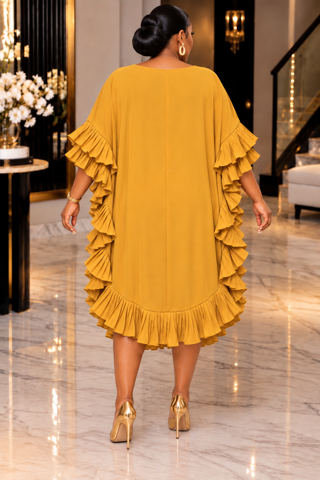 RUBY LUXE RUFFLE KAFTAN DRESS