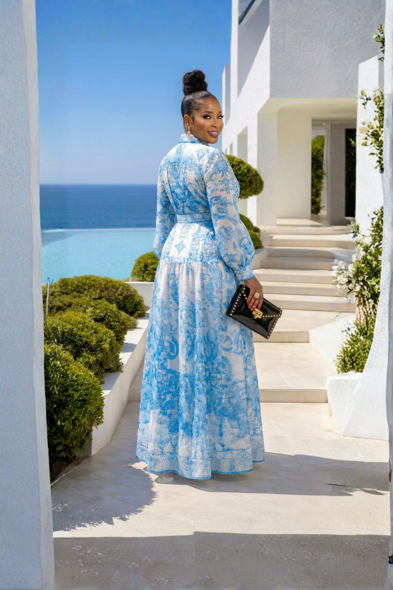 Blue Elegance Sheer Maxi Dress