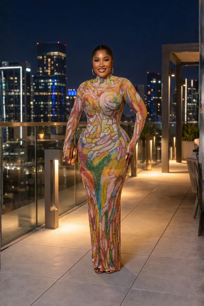 Aura Illusion Embellished Maxi Dress