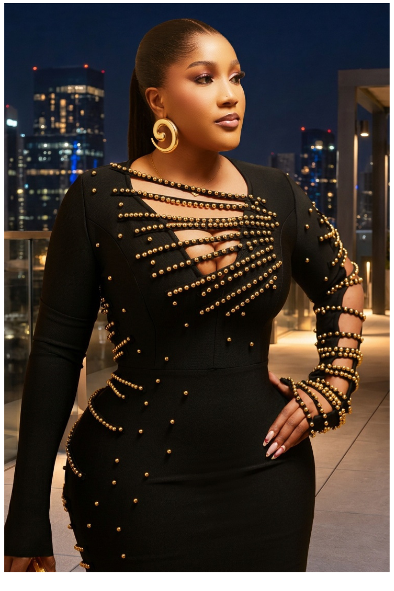 Midnight Gold Embellished Maxi Dress