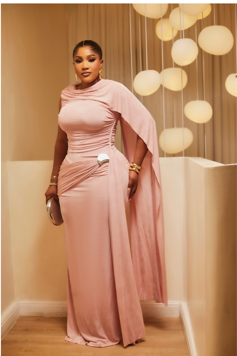 Lisa Drape Gown – Blush Pink