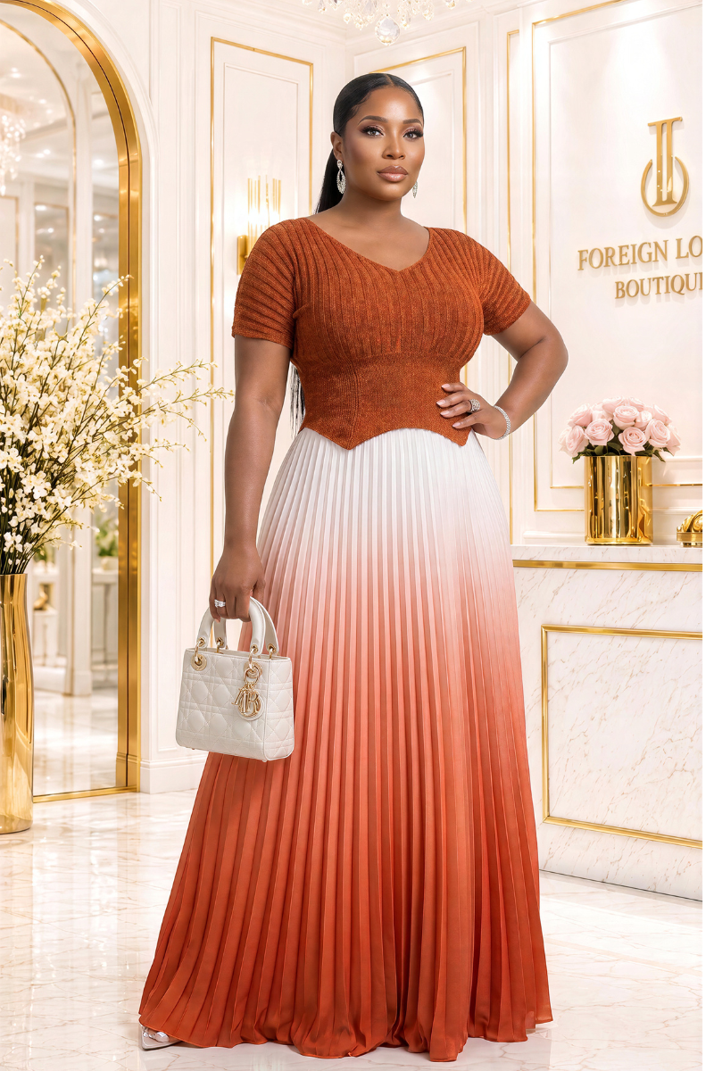 Kadie Luxe Miyake Pleated Skirt & Top Set