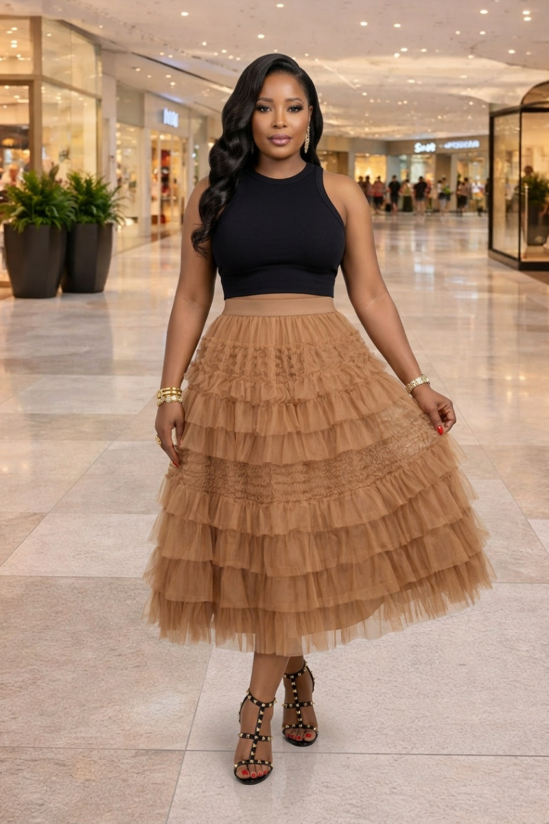 Tulle Tiered Midi Skirt