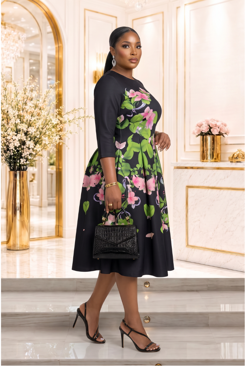 Mabella Floral Miyake Midi Dress 🌸