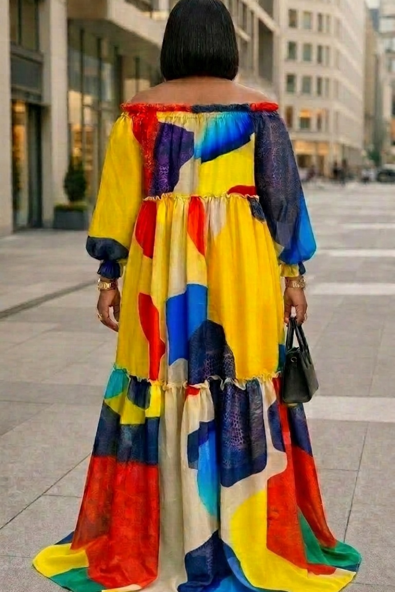 Vibrant Color block Off-Shoulder Maxi Dress