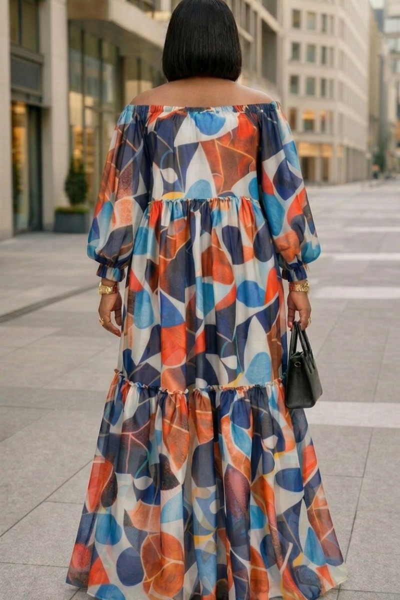 Abstract Print Off-Shoulder Maxi Dress