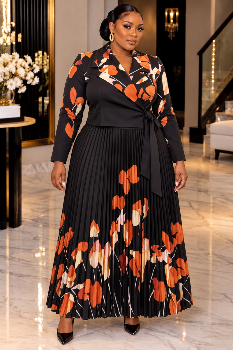 MAYA MEYIKE LUXE FLORAL PLEATED SKIRT SET