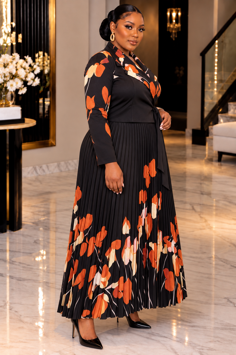 MAYA MEYIKE LUXE FLORAL PLEATED SKIRT SET