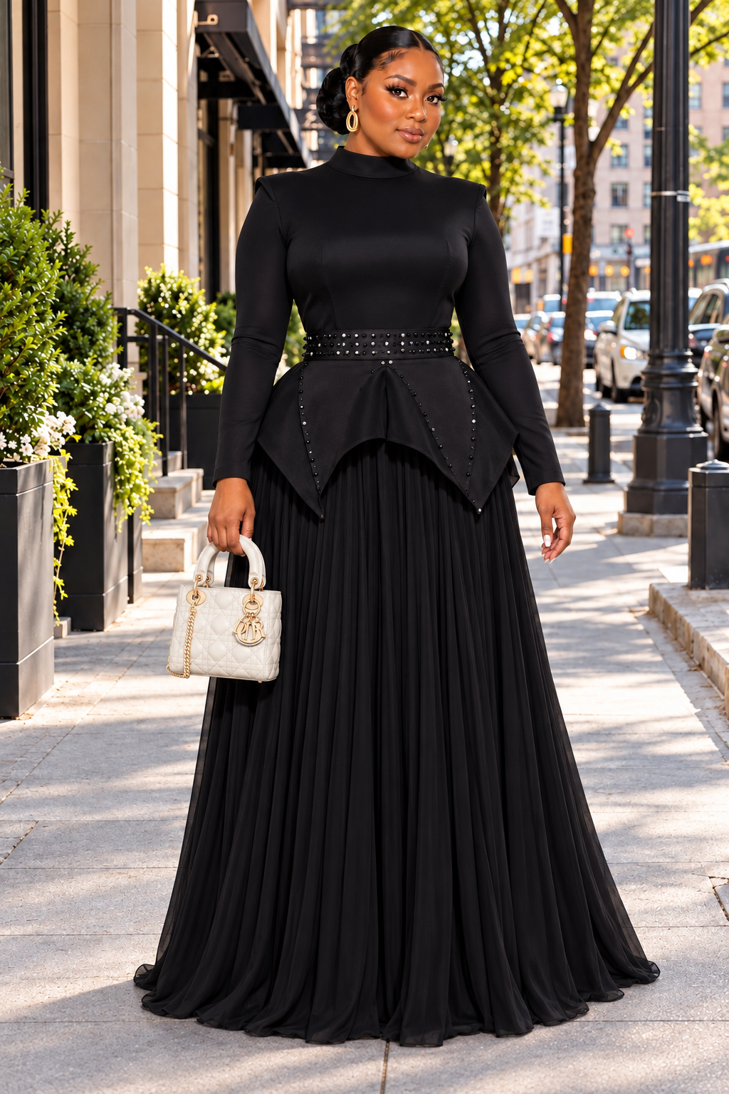 LATIFAH LUXE EMBELLISHED PEPLUM TOP & PLEATED MAXI SKIRT SET