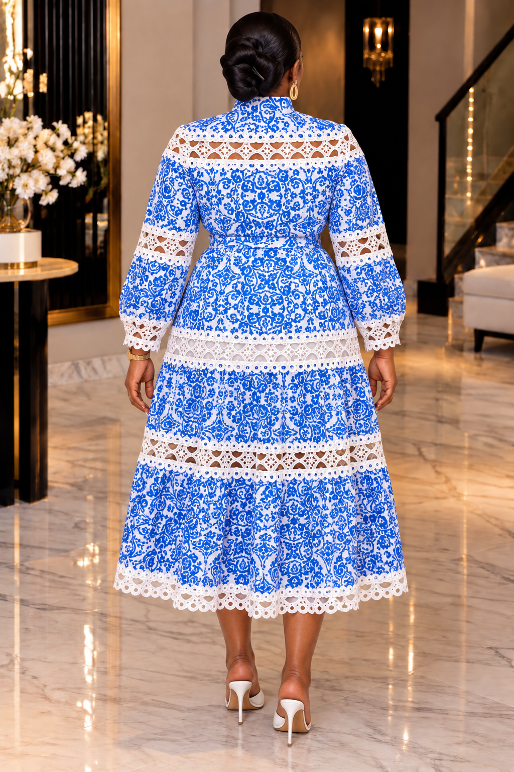 Royal Azure Lace Midi Dress
