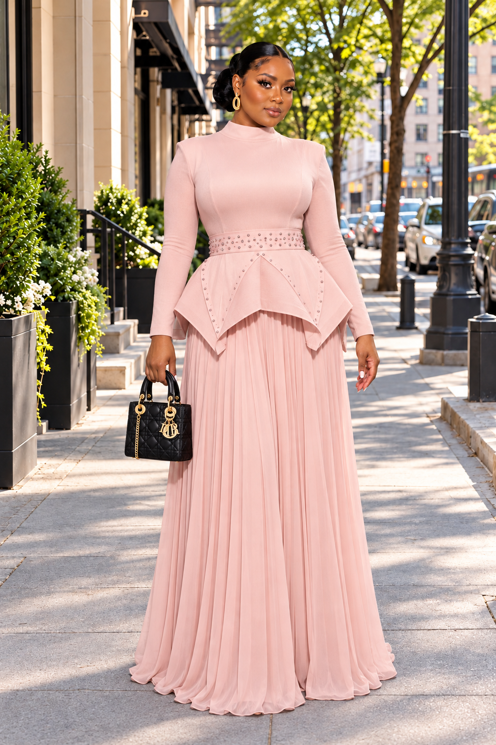 LATIFAH LUXE EMBELLISHED PEPLUM TOP & PLEATED MAXI SKIRT SET