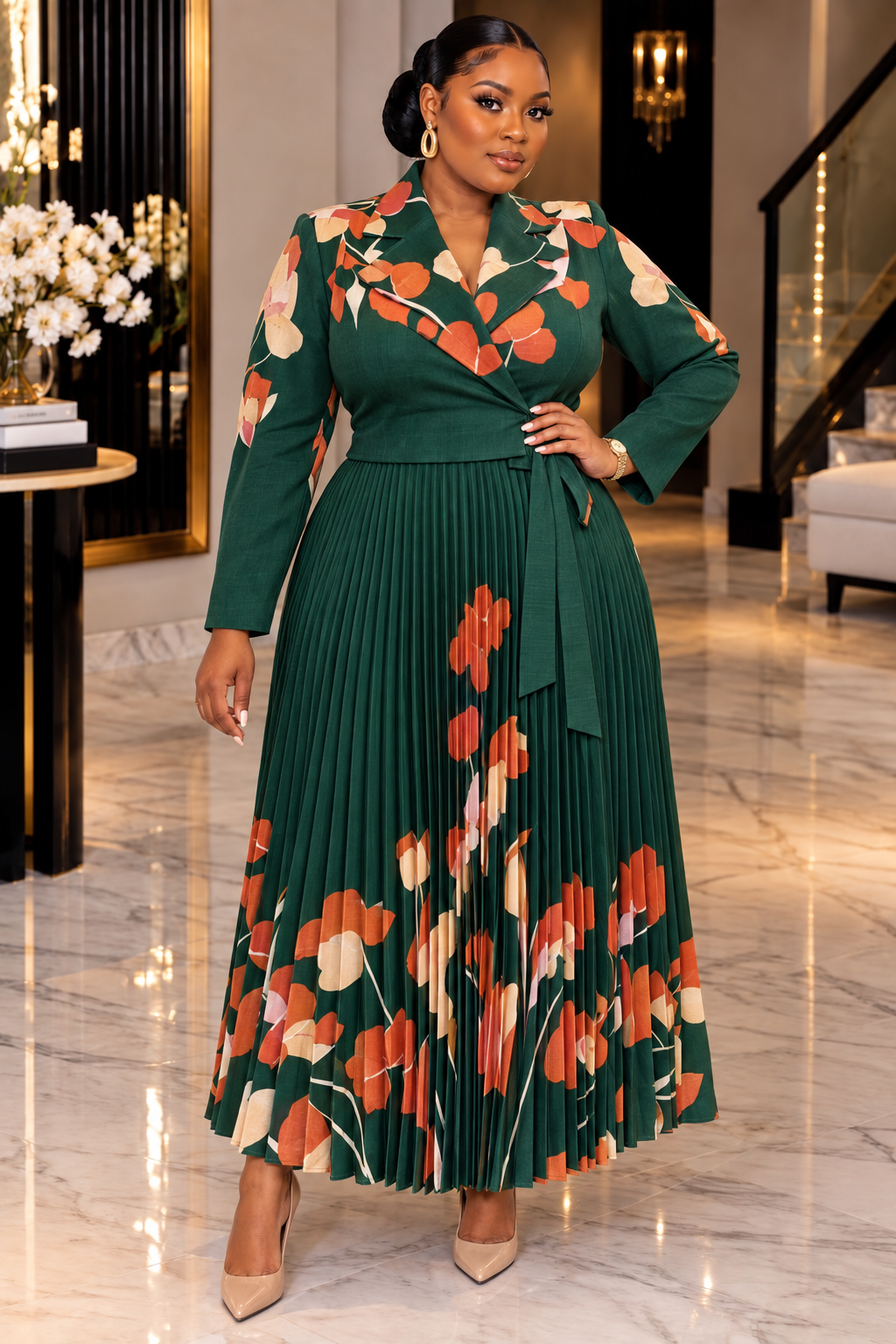 MAYA MEYIKE LUXE FLORAL PLEATED SKIRT SET