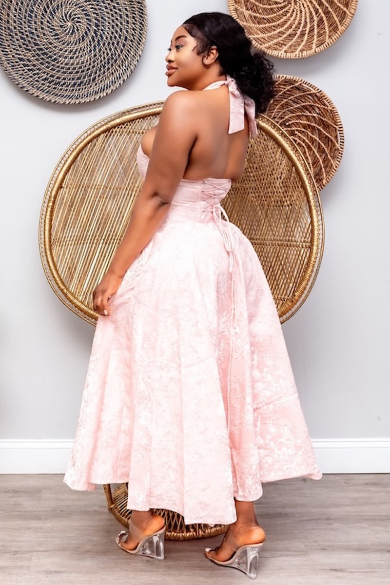 Blush Radiance Halter Midi Dress