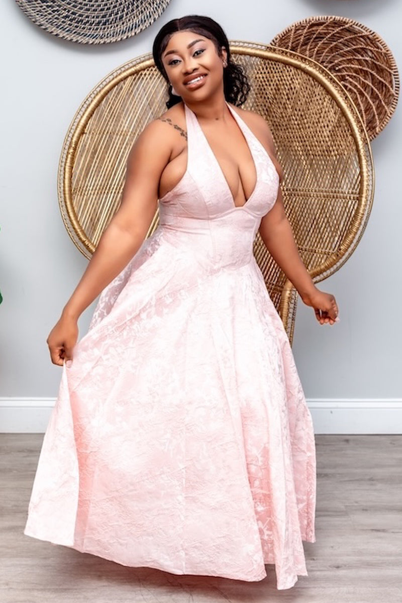 Blush Radiance Halter Midi Dress