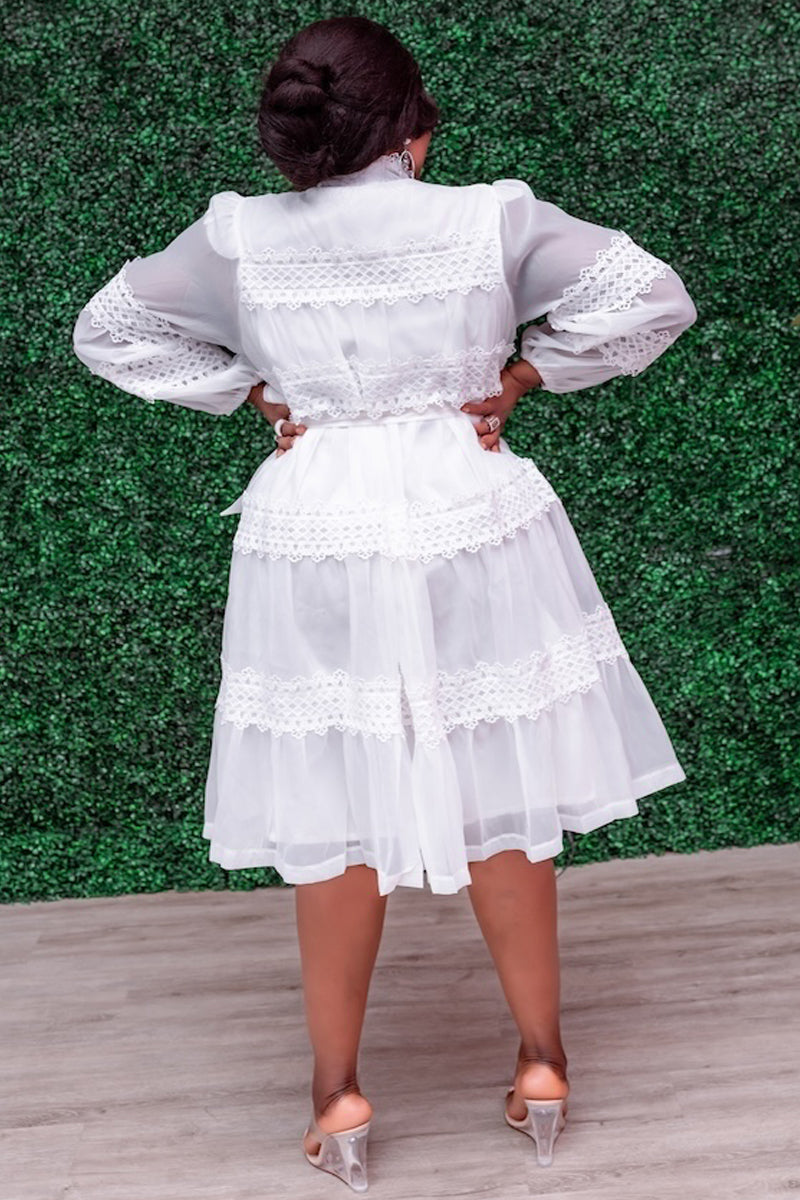 Celeste Lace Panel Dress – White