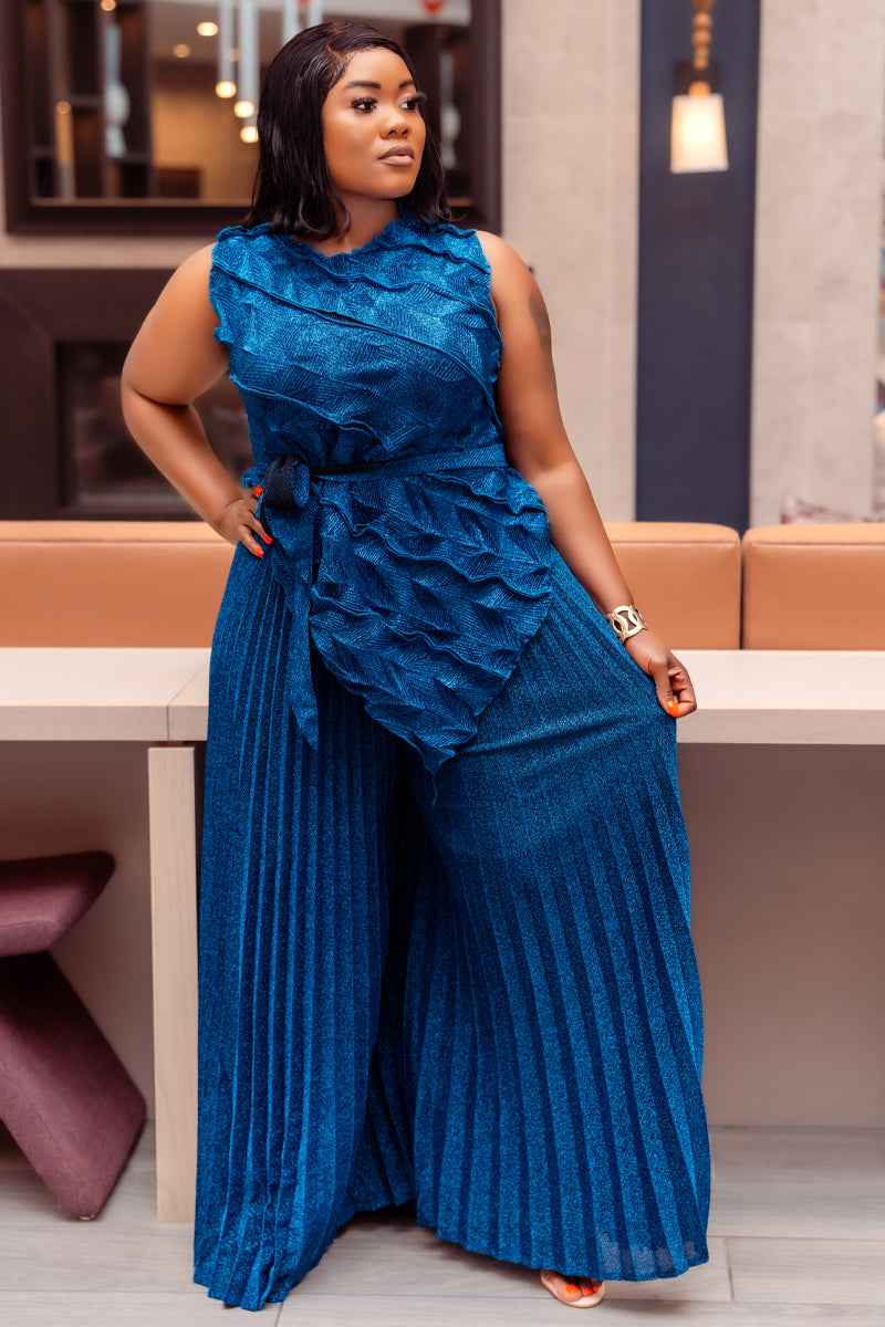 Blue Miyake Pant & Top Set | Blue