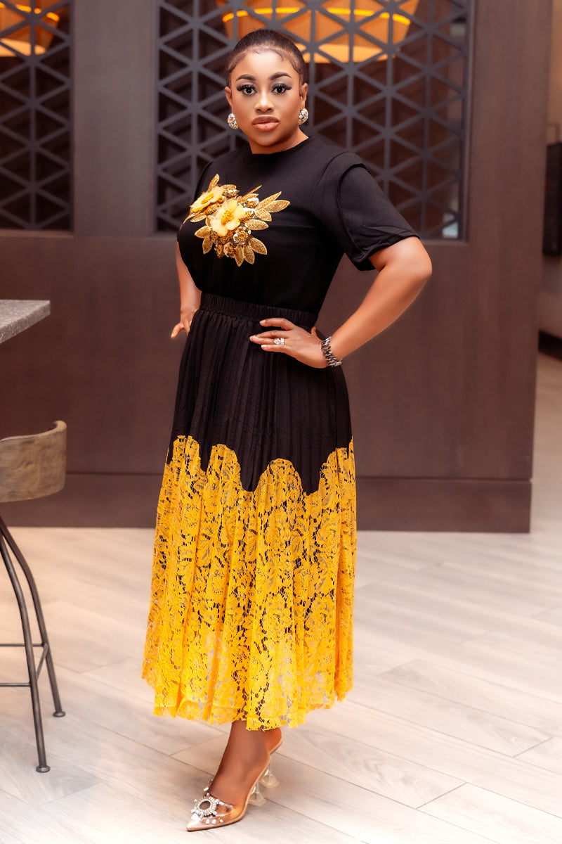 Ruby Floral Elegance Skirt & Top Set