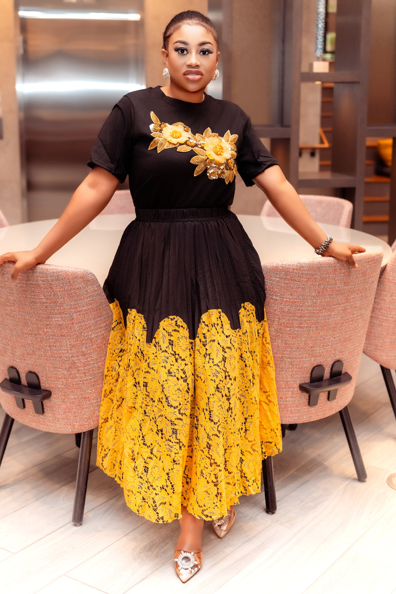 Ruby Floral Elegance Skirt & Top Set