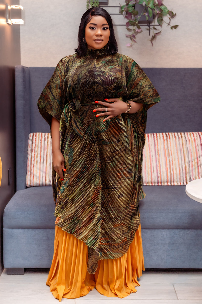 Miyake Pleated Pant & Top Set | Earth Tones & Golden Glow