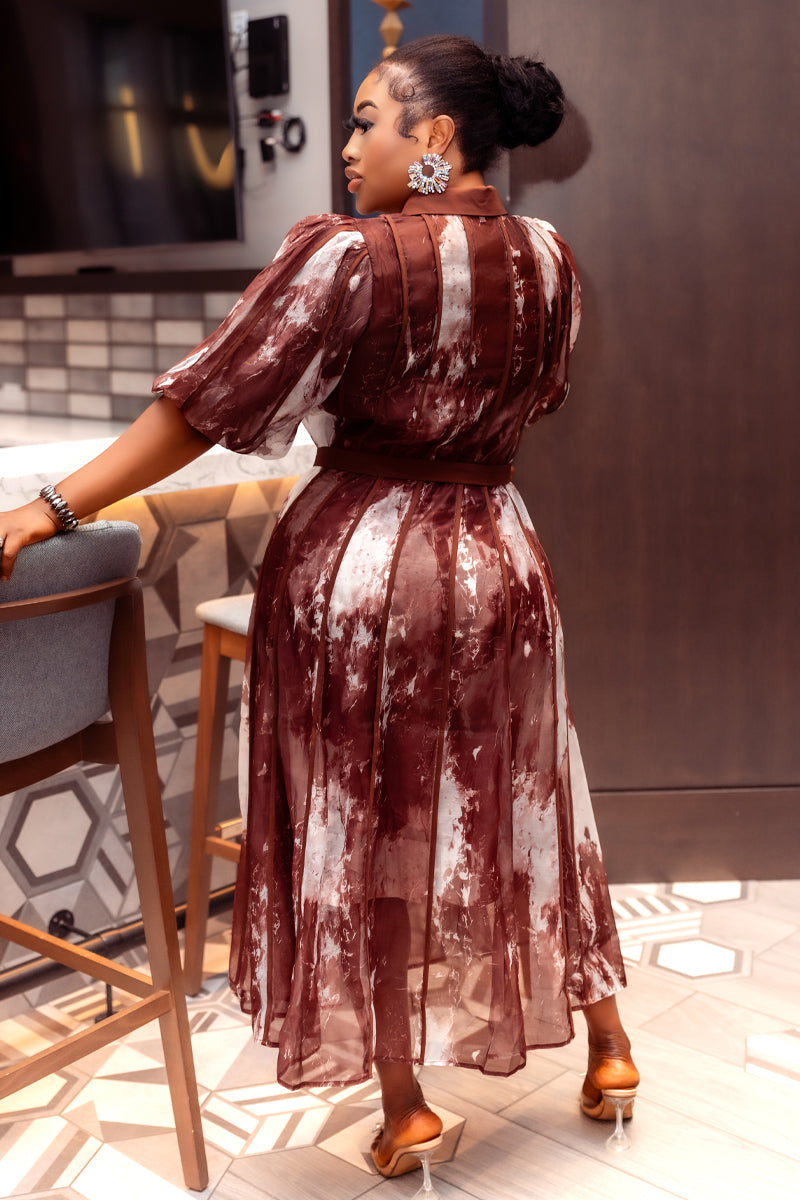 Elegant Marble-Print Midi Dress
