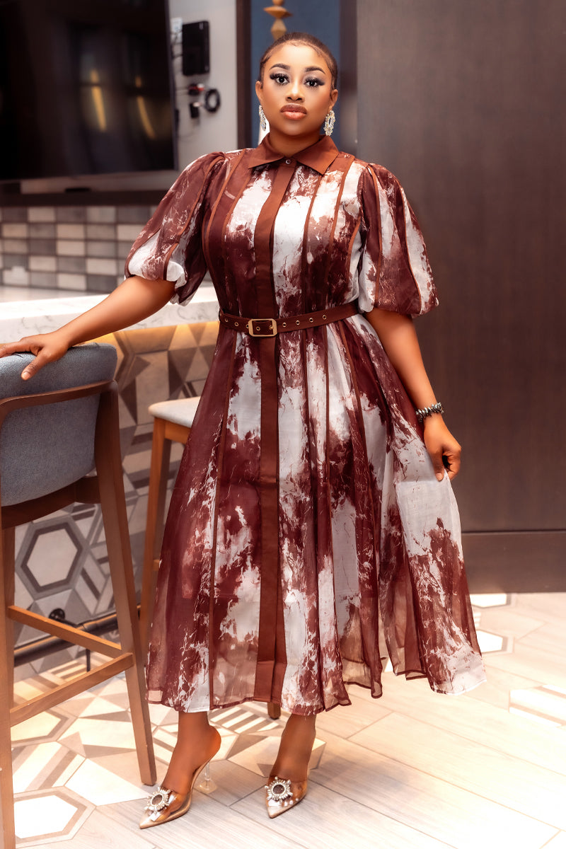 Elegant Marble-Print Midi Dress