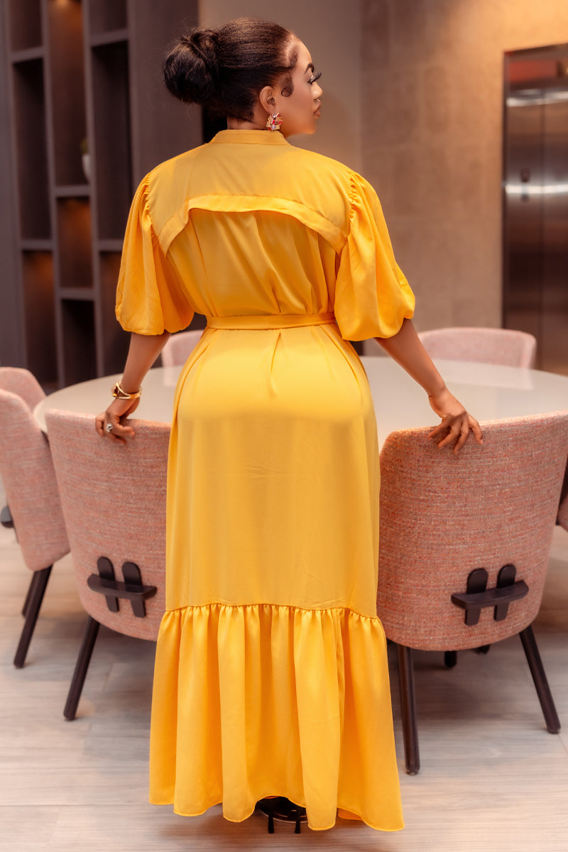 Golden Glow Maxi Shirt Dress – Yellow
