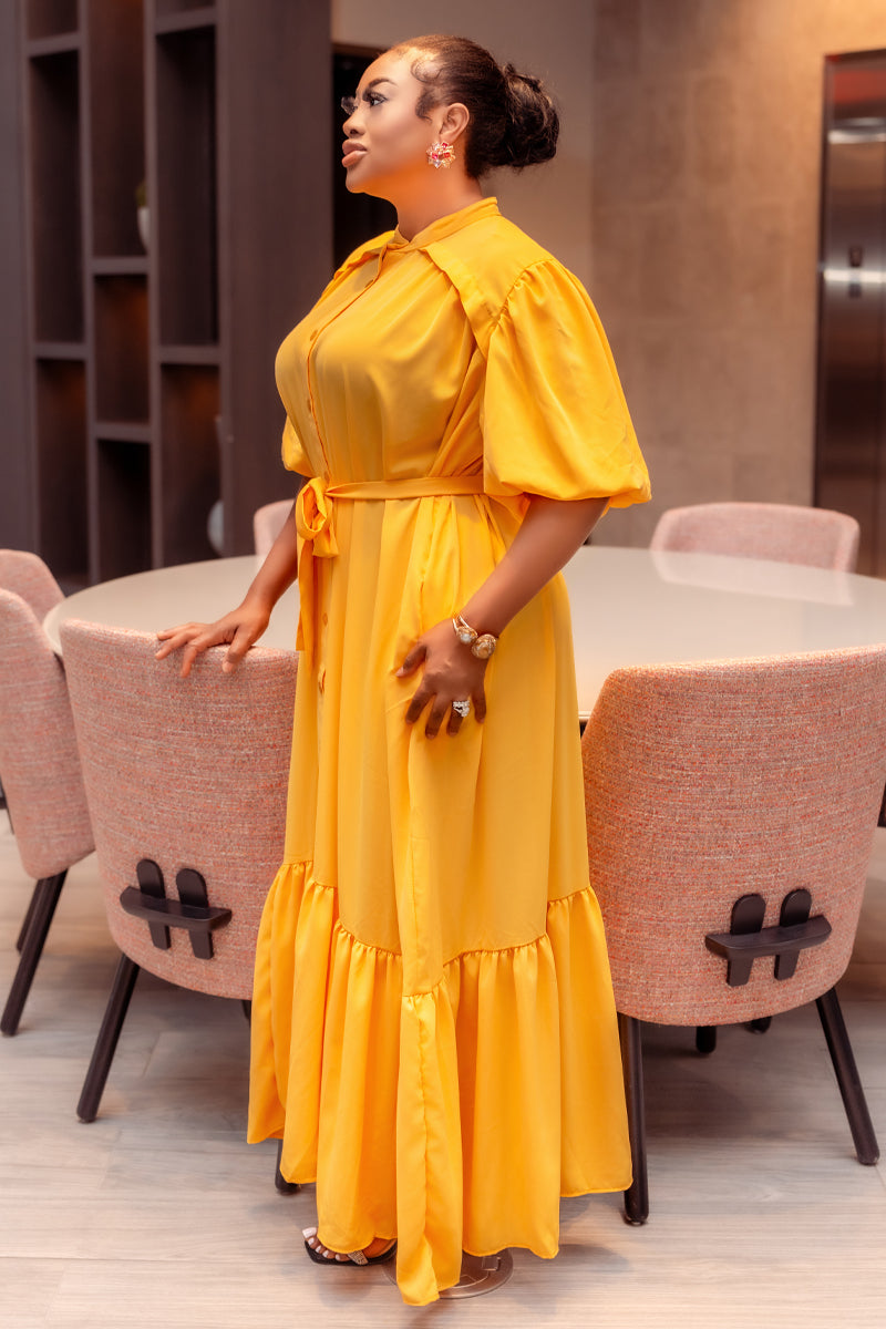Golden Glow Maxi Shirt Dress – Yellow