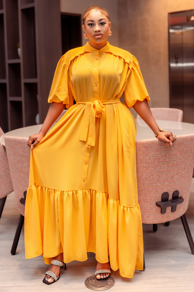 Golden Glow Maxi Shirt Dress – Yellow