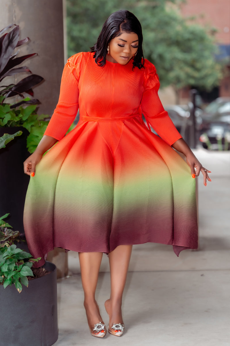 Sunset Glow Miyake Dress