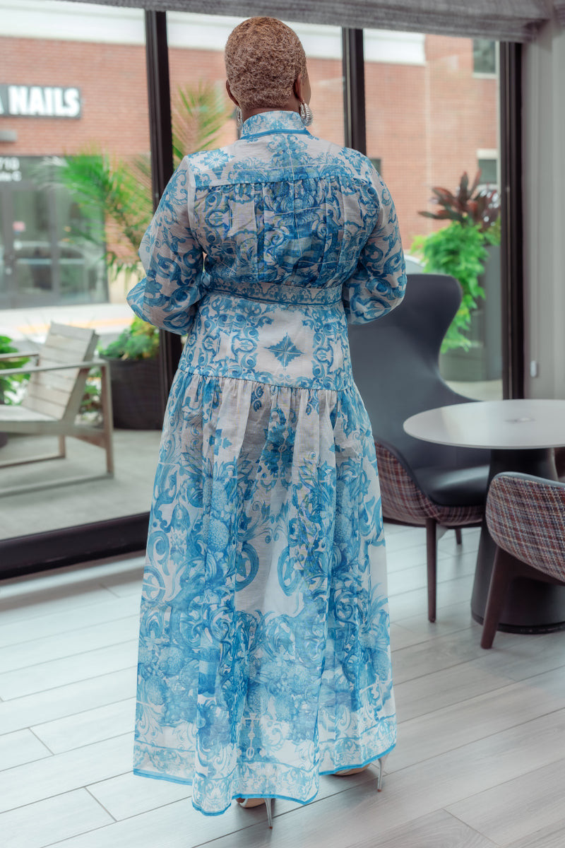 Blue Elegance Sheer Maxi Dress